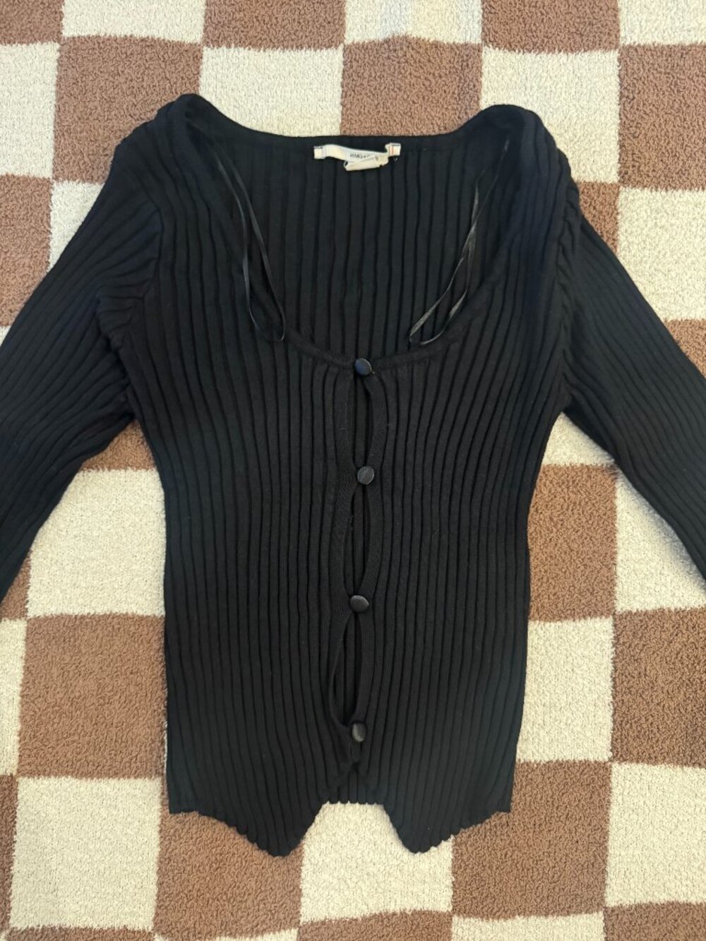 Black Kimchi Blue Long Sleeve Top with Open Button Front